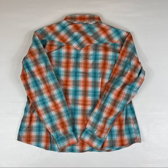 Roughstock Panhandle Slim Shirt Barbed Wire Western Women's XL Snap Up Red Blue - Picture 3 of 7